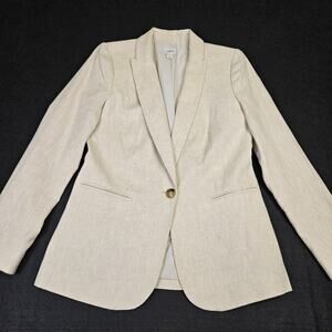 J.Crew Linen Cotton Holland Blazer Womens 4 Crosshatch Beige Career Jacket AL221